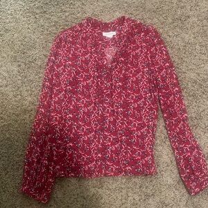 Dark red print half button up blouse